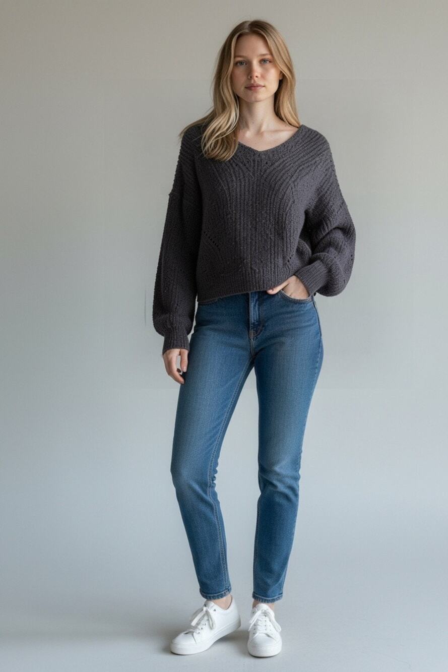 Abercrombie & Fitch Gray Open Knit Long Sleeve Pullover V-Neck Sweater Size S